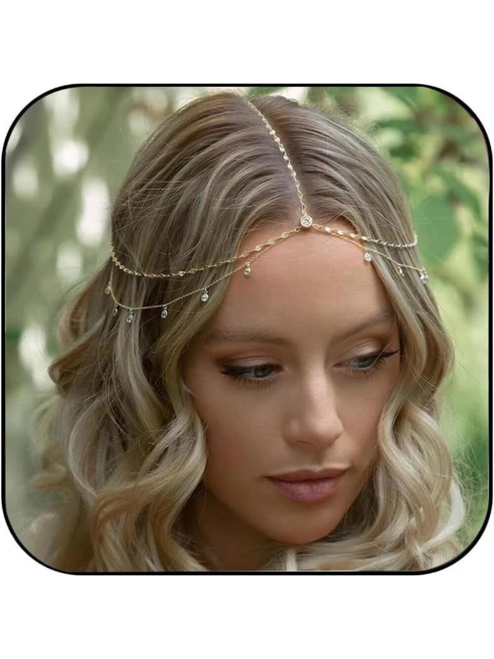 Rhinestone Head Chain for Women - Gold Wedding Headpiece & Festival Hair